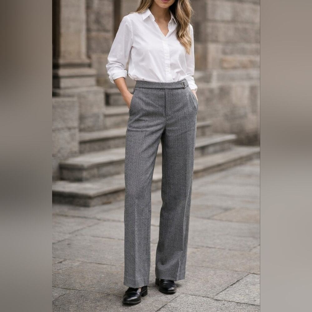 Talbots Italian Wool Black & White Herringbone Trousers Sz.14 #1927